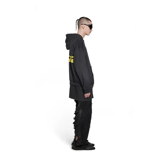 WomenMen Sweatshirts and Hoodies Balenciaga Tape Type Ripped Pocket Zipup Hoodie Large Fit In Black Faded