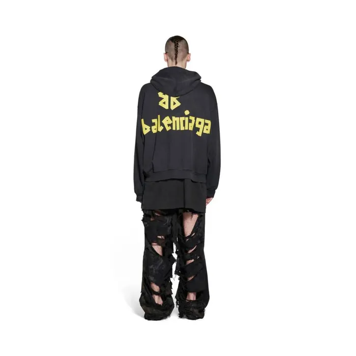 WomenMen Sweatshirts and Hoodies Balenciaga Tape Type Ripped Pocket Zipup Hoodie Large Fit In Black Faded
