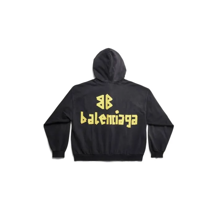 WomenMen Sweatshirts and Hoodies Balenciaga Tape Type Ripped Pocket Zipup Hoodie Large Fit In Black Faded