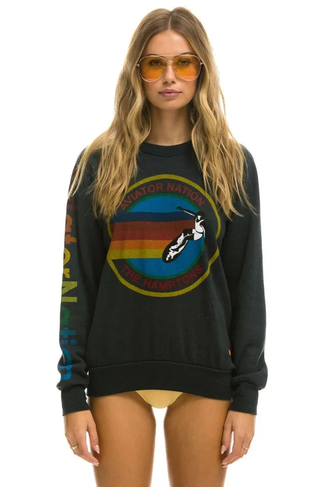 WomenMen Sweatshirts Aviator Nation Hamptons Crew Sweatshirt 8211 Charcoal