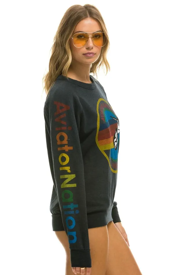 WomenMen Sweatshirts Aviator Nation Hamptons Crew Sweatshirt 8211 Charcoal