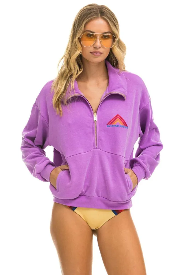WomenMen Sweatshirts Aviator Nation Mountain Embroidery Half Zip Sweatshirt 8211 Neon Purple WomenMen Sweatshirts Aviator Nation Mountain Embroidery Half Zip Sweatshirt 8211 Neon Purple