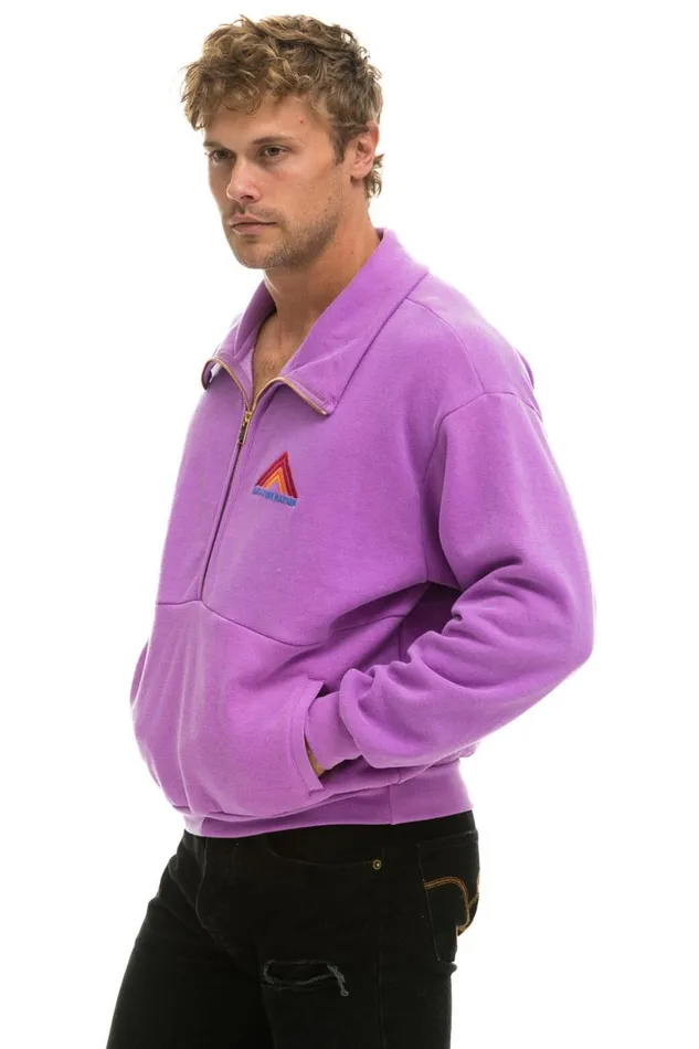 WomenMen Sweatshirts Aviator Nation Mountain Embroidery Half Zip Sweatshirt 8211 Neon Purple