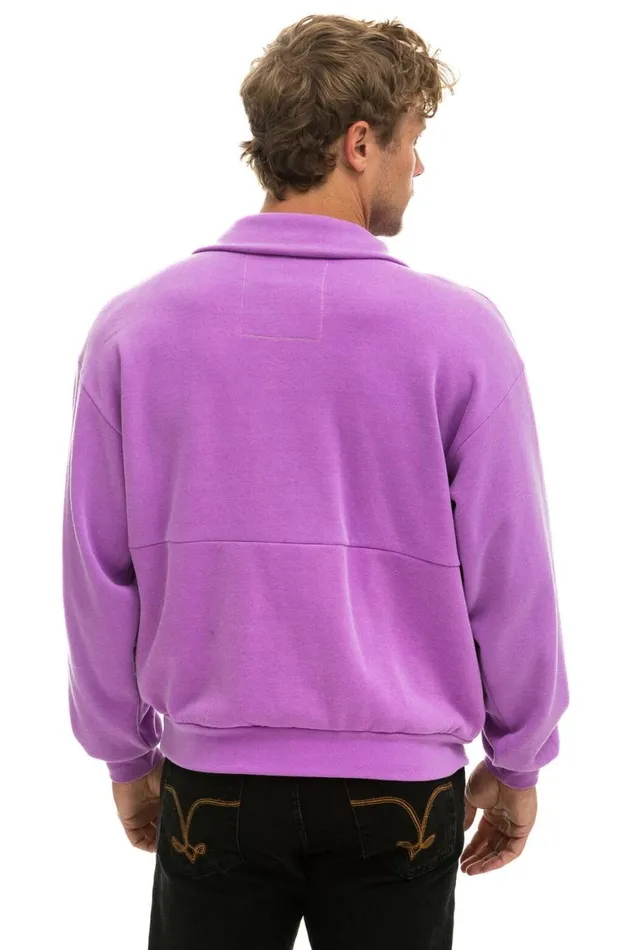 WomenMen Sweatshirts Aviator Nation Mountain Embroidery Half Zip Sweatshirt 8211 Neon Purple