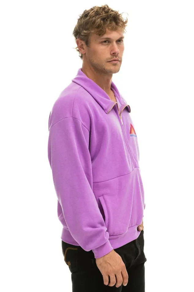 WomenMen Sweatshirts Aviator Nation Mountain Embroidery Half Zip Sweatshirt 8211 Neon Purple