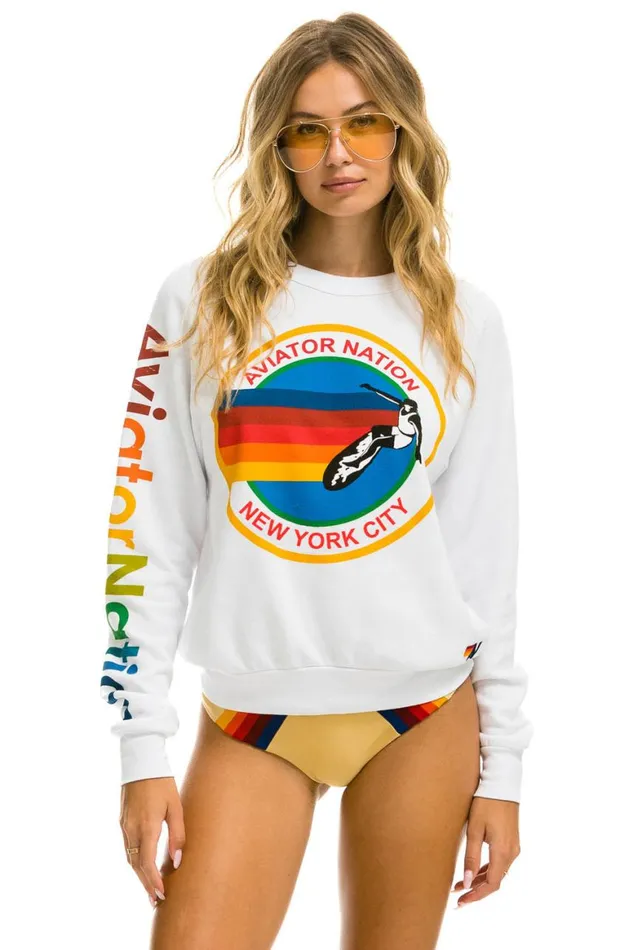 WomenMen Sweatshirts Aviator Nation New York City Crew Sweatshirt 8211 White