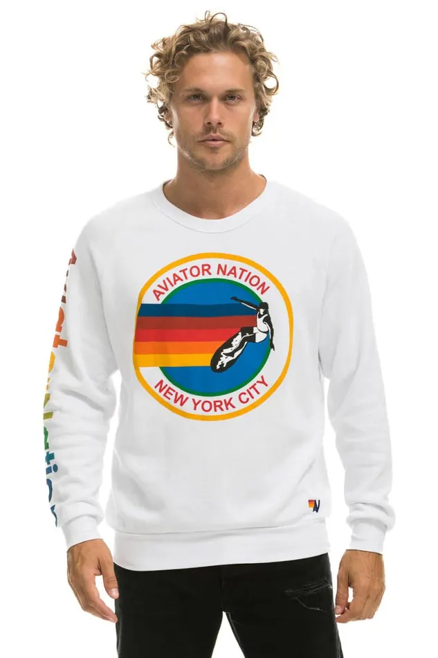 WomenMen Sweatshirts Aviator Nation New York City Crew Sweatshirt 8211 White