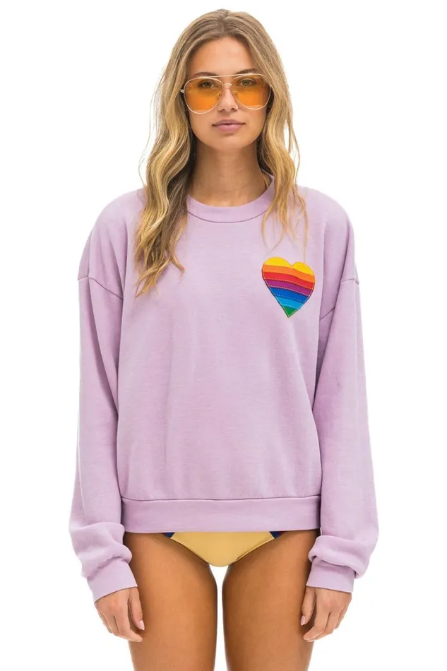 WomenMen Sweatshirts Aviator Nation Rainbow Heart Stitch Relaxed Crew Sweatshirt 8211 Mauve WomenMen Sweatshirts Aviator Nation Rainbow Heart Stitch Relaxed Crew Sweatshirt 8211 Mauve