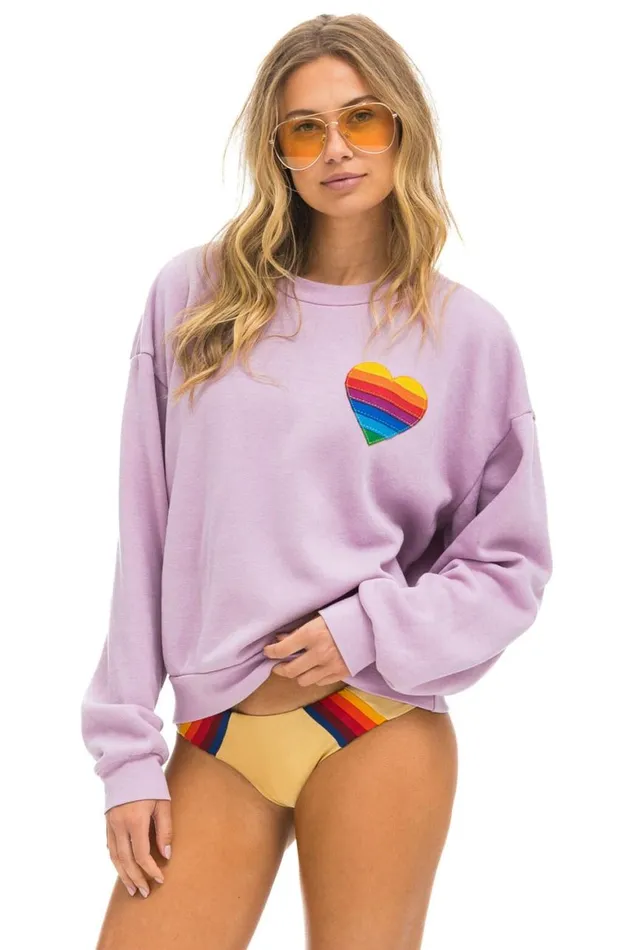 WomenMen Sweatshirts Aviator Nation Rainbow Heart Stitch Relaxed Crew Sweatshirt 8211 Mauve