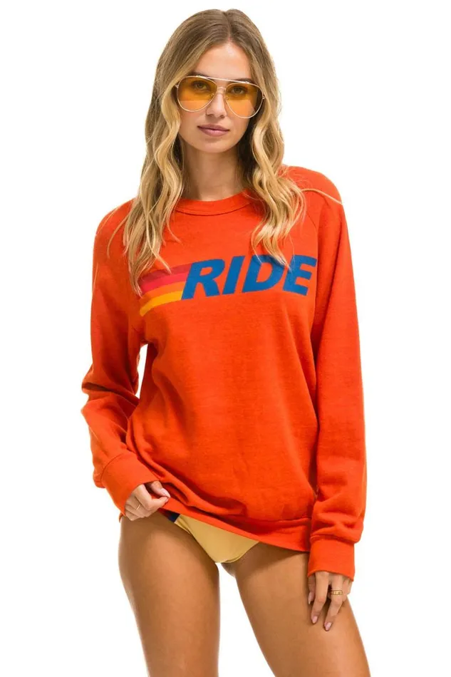 WomenMen Sweatshirts Aviator Nation Ride Logo Crew Sweatshirt 8211 Orange