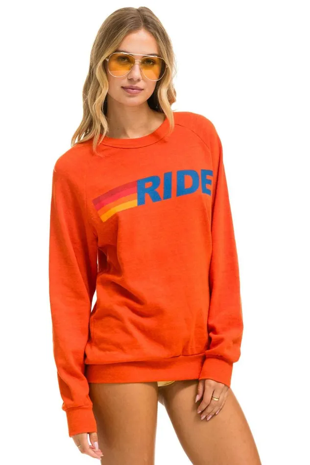 WomenMen Sweatshirts Aviator Nation Ride Logo Crew Sweatshirt 8211 Orange