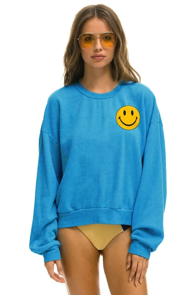 WomenMen Sweatshirts Aviator Nation Smiley 2 Relaxed Sweatshirt 8211 Ocean