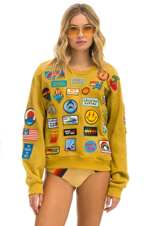 WomenMen Sweatshirts Aviator Nation Vintage Patch Relaxed Crew Sweatshirt 8211 Khaki WomenMen Sweatshirts Aviator Nation Vintage Patch Relaxed Crew Sweatshirt 8211 Khaki