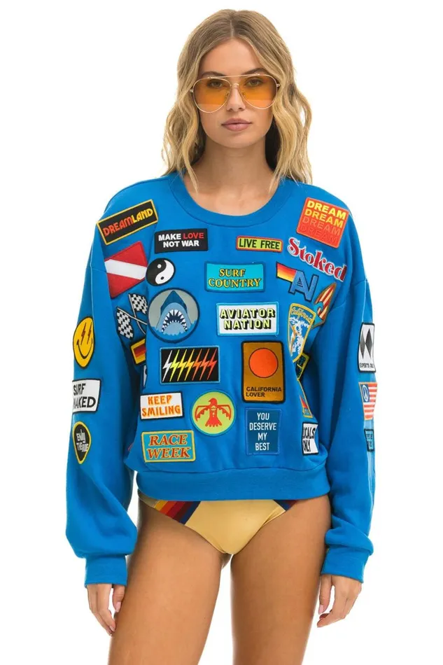 WomenMen Sweatshirts Aviator Nation Vintage Patch Relaxed Crew Sweatshirt 8211 Ocean WomenMen Sweatshirts Aviator Nation Vintage Patch Relaxed Crew Sweatshirt 8211 Ocean
