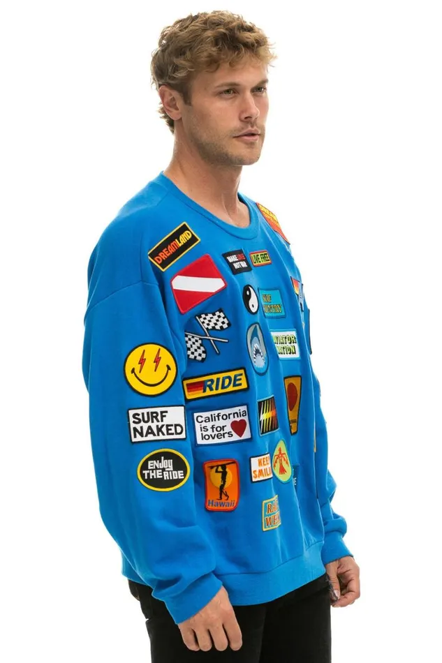 WomenMen Sweatshirts Aviator Nation Vintage Patch Relaxed Crew Sweatshirt 8211 Ocean