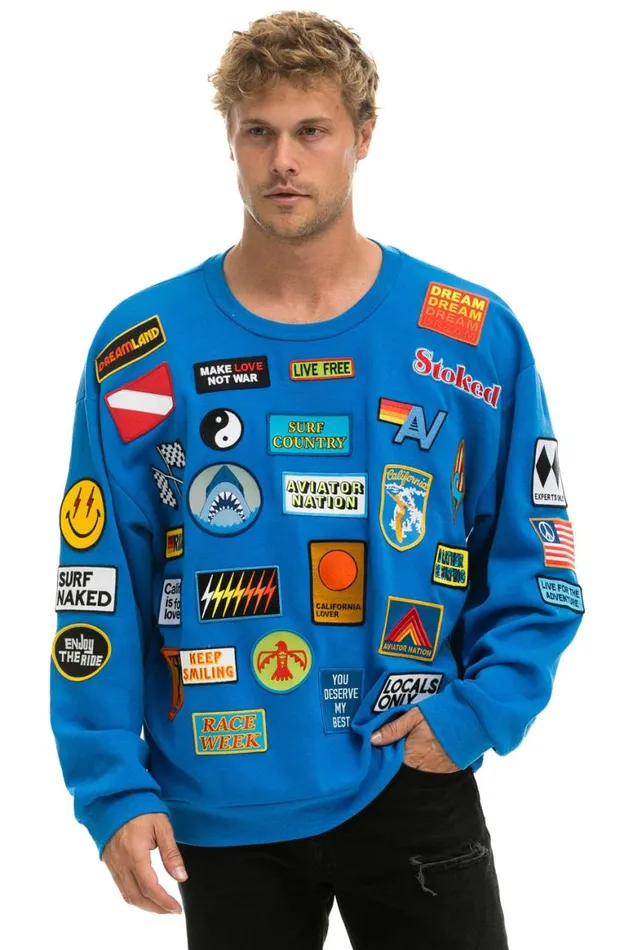 WomenMen Sweatshirts Aviator Nation Vintage Patch Relaxed Crew Sweatshirt 8211 Ocean