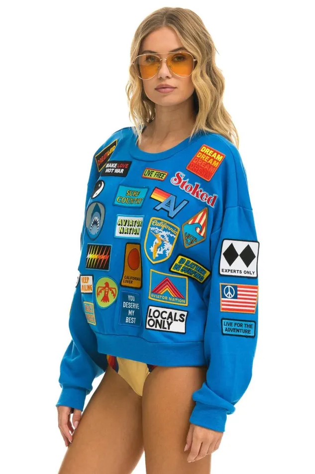 WomenMen Sweatshirts Aviator Nation Vintage Patch Relaxed Crew Sweatshirt 8211 Ocean