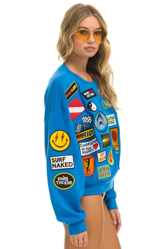 WomenMen Sweatshirts Aviator Nation Vintage Patch Relaxed Crew Sweatshirt 8211 Ocean