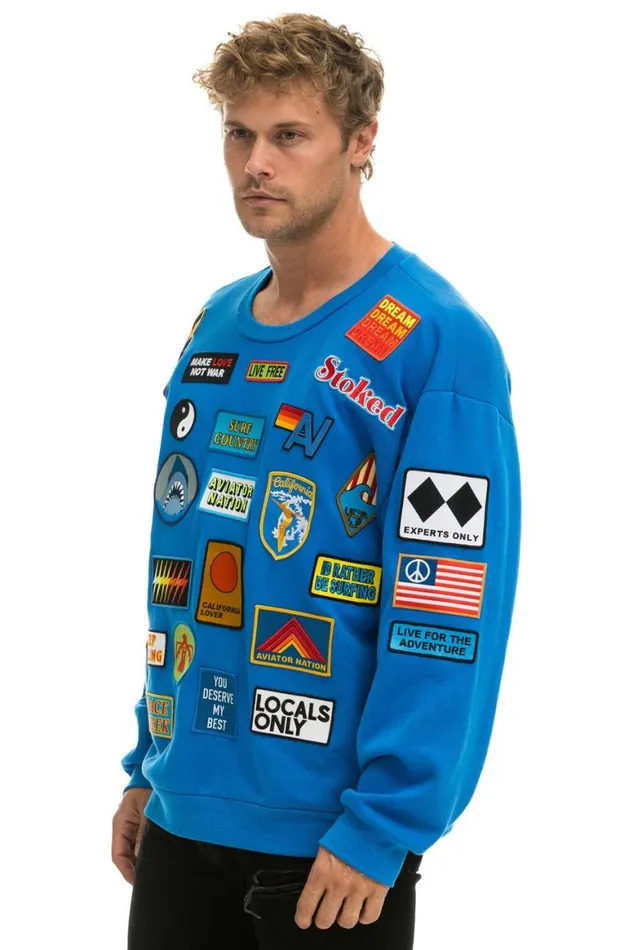 WomenMen Sweatshirts Aviator Nation Vintage Patch Relaxed Crew Sweatshirt 8211 Ocean
