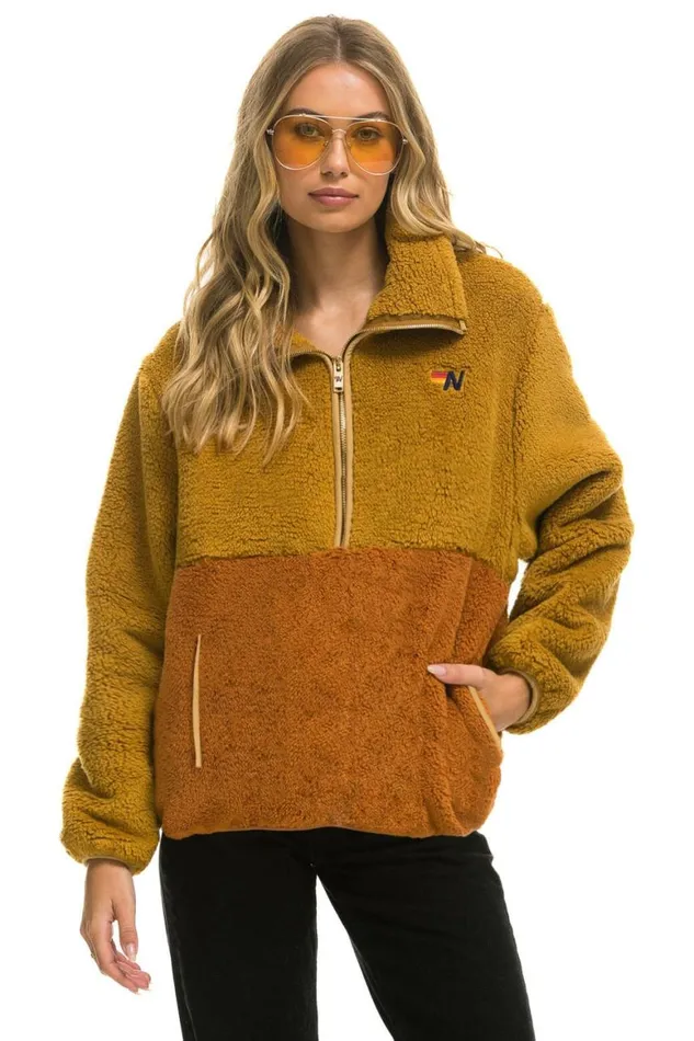 WomenMen Teddy Jackets Aviator Nation Teddy Unisex Half Zip Color Block Jacket 8211 Honey WomenMen Teddy Jackets Aviator Nation Teddy Unisex Half Zip Color Block Jacket 8211 Honey