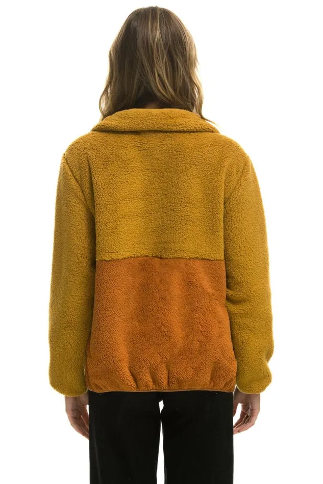 WomenMen Teddy Jackets Aviator Nation Teddy Unisex Half Zip Color Block Jacket 8211 Honey