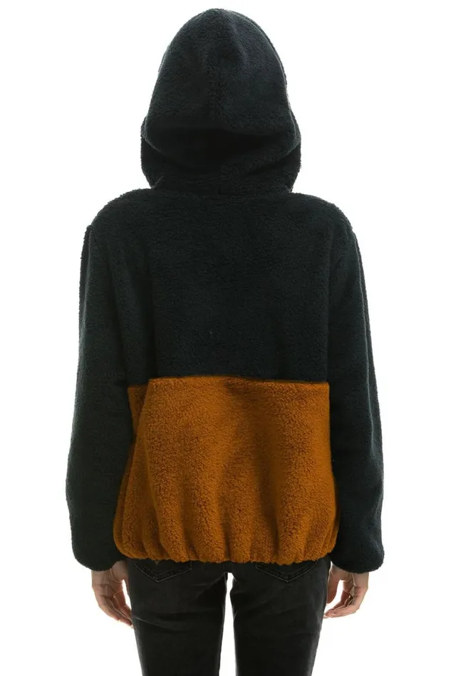 WomenMen Teddy Jackets Aviator Nation Teddy Unisex Hooded Half Zip Color Block Jacket 8211 Black