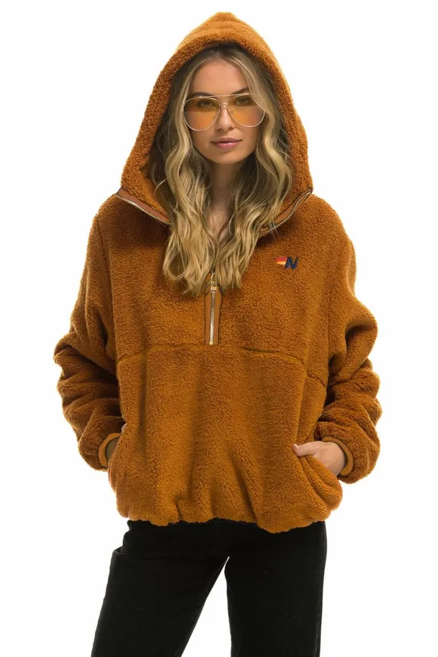 WomenMen Teddy Jackets Aviator Nation Teddy Unisex Hooded Half Zip Jacket 8211 Whiskey WomenMen Teddy Jackets Aviator Nation Teddy Unisex Hooded Half Zip Jacket 8211 Whiskey