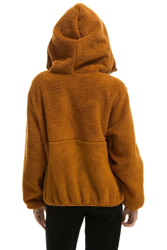 WomenMen Teddy Jackets Aviator Nation Teddy Unisex Hooded Half Zip Jacket 8211 Whiskey