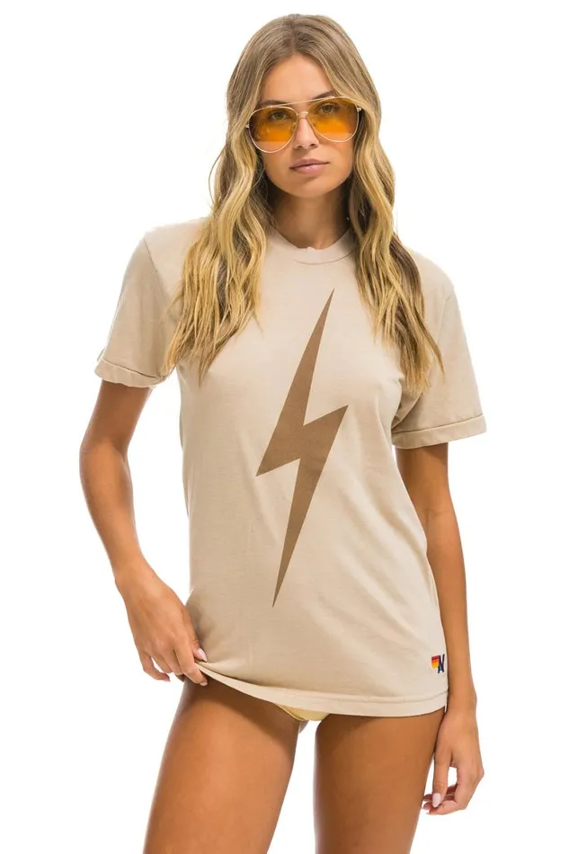 WomenMen Tees Aviator Nation Bolt Tee 8211 Sand Mocha