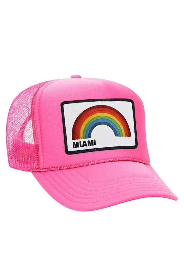 WomenMen Trucker Hats Aviator Nation Miami Rainbow Trucker Hat