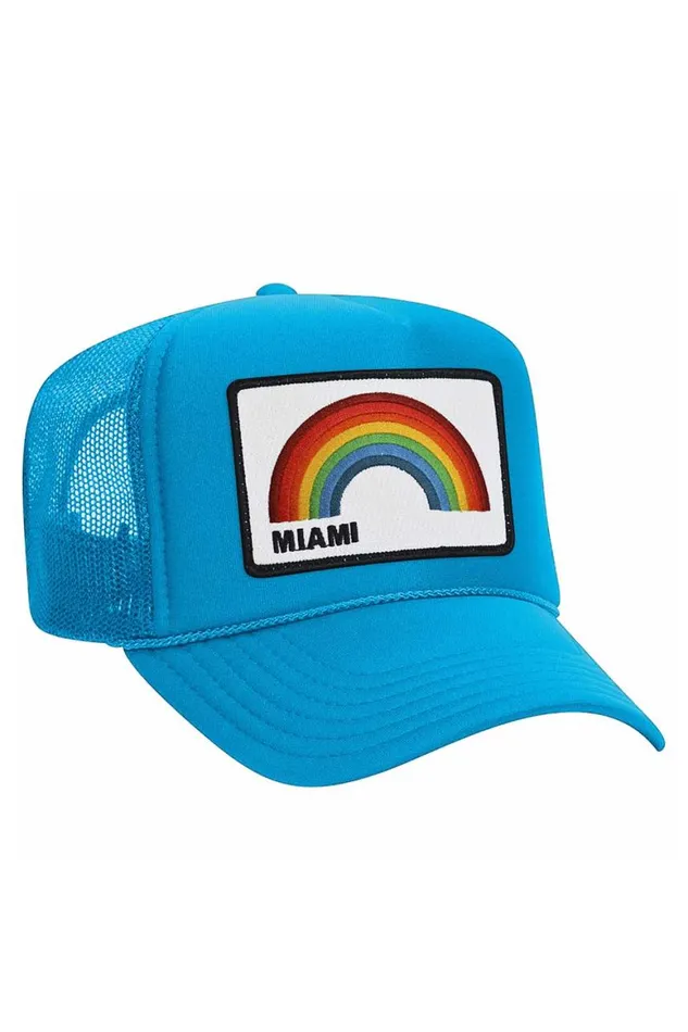 WomenMen Trucker Hats Aviator Nation Miami Rainbow Trucker Hat