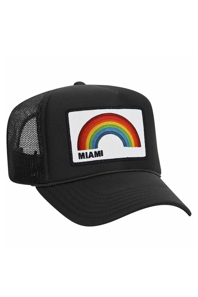 WomenMen Trucker Hats Aviator Nation Miami Rainbow Trucker Hat