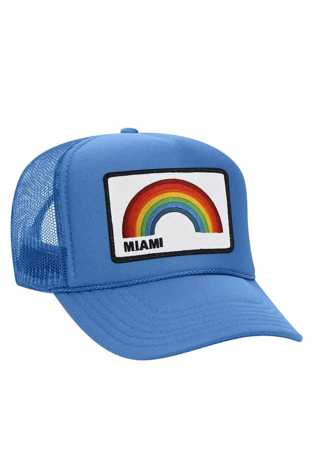WomenMen Trucker Hats Aviator Nation Miami Rainbow Trucker Hat