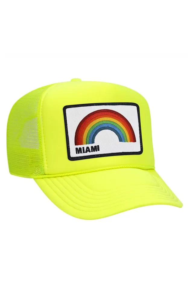 WomenMen Trucker Hats Aviator Nation Miami Rainbow Trucker Hat