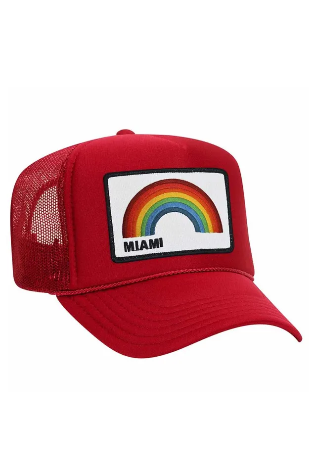 WomenMen Trucker Hats Aviator Nation Miami Rainbow Trucker Hat