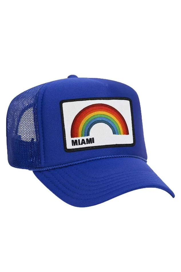 WomenMen Trucker Hats Aviator Nation Miami Rainbow Trucker Hat
