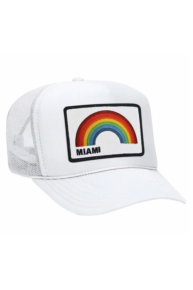 WomenMen Trucker Hats Aviator Nation Miami Rainbow Trucker Hat