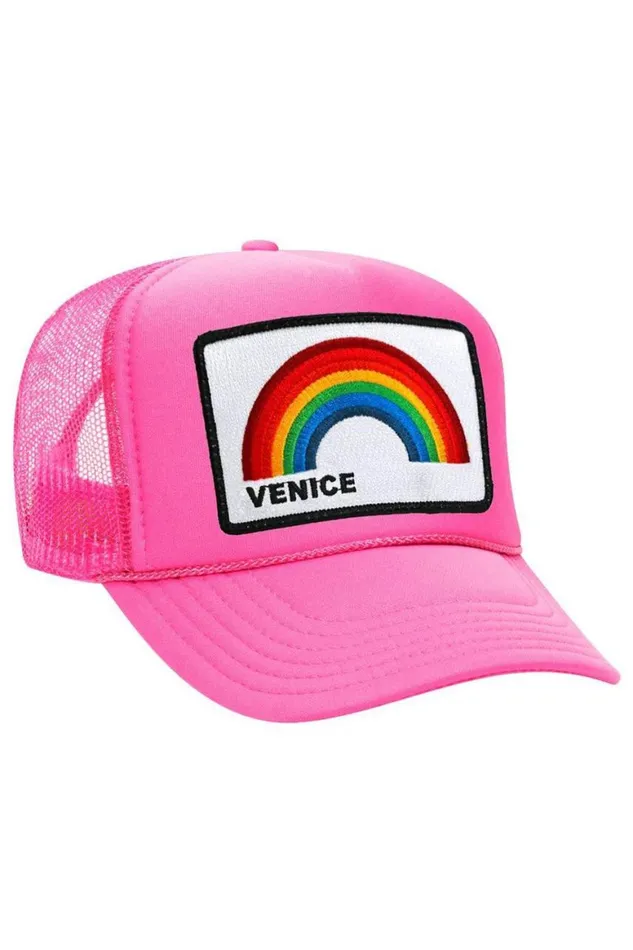 WomenMen Trucker Hats Aviator Nation Venice Rainbow Trucker Hat