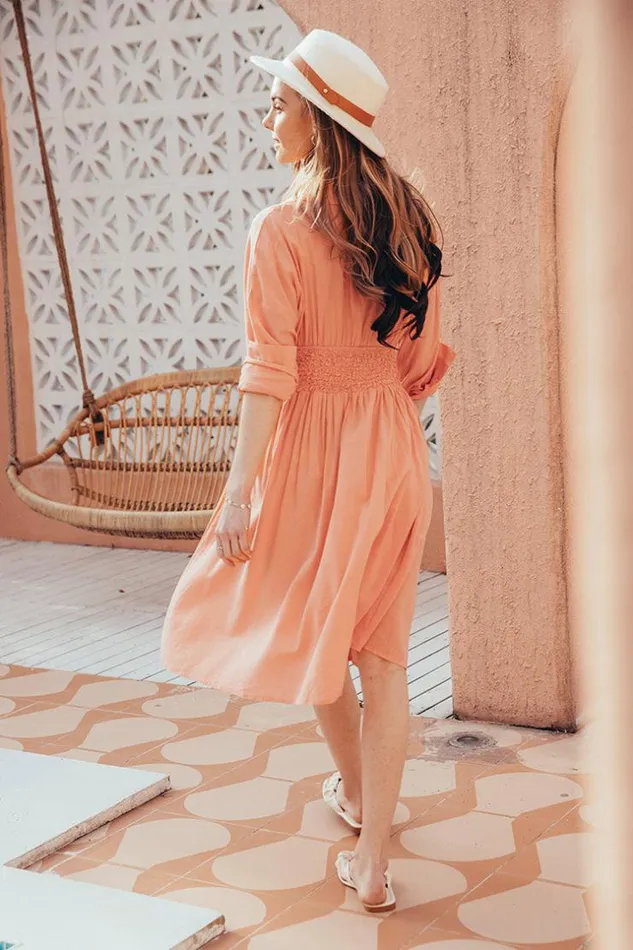 Women Midi Dresses Cupshe Sinemorets Shirt Collar Long Sleeve AShape Dress Orange