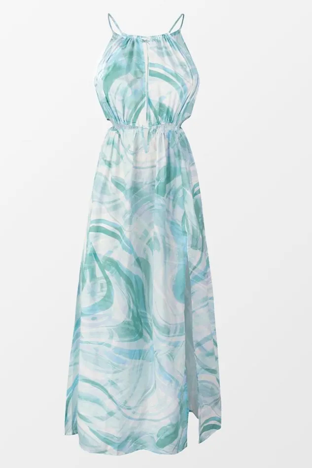 Women Midi Dresses Cupshe Taryn Marble Print Elastic Cutout Waist Dress Green