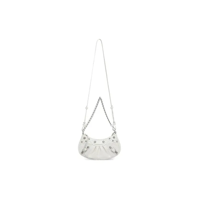 Women Mini Bags Balenciaga Le Cagole Mini Bag With Chain Crocodile Embossed In White
