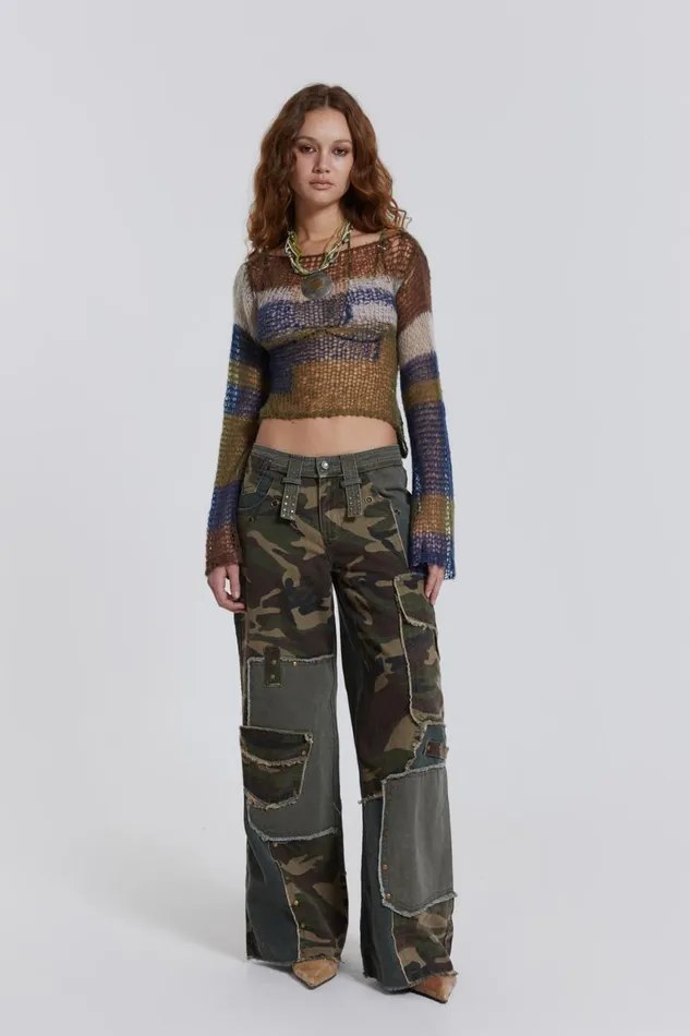 Women Navy and Khaki Fine Knit Backless Jumper Jaded London Knitwear
