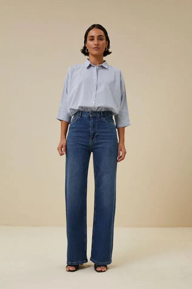 Women Norel Pin Stripe Blouse Indi Grey Bybar Blouses