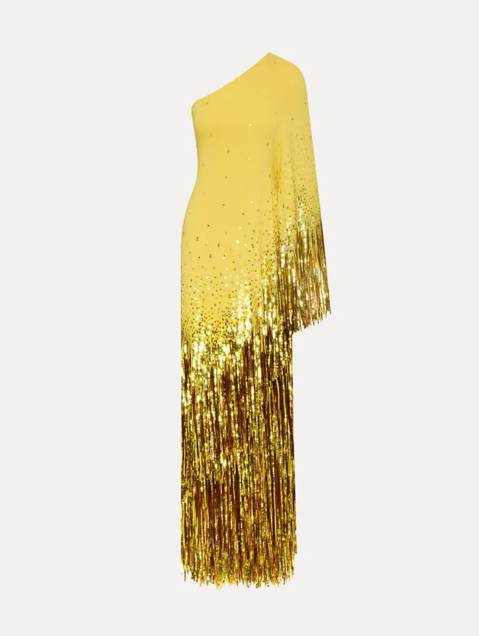 Women One Shoulder Sequin Fringe Caftan Ginger Oscar De La Renta Gowns and Caftans Women One Shoulder Sequin Fringe Caftan Ginger Oscar De La Renta Gowns and Caftans