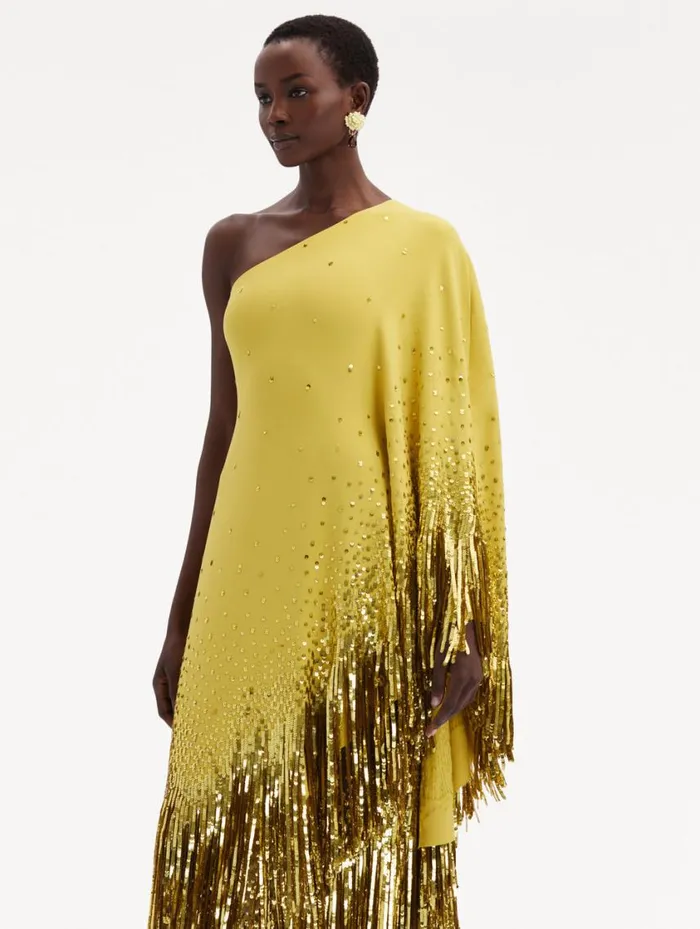 Women One Shoulder Sequin Fringe Caftan Ginger Oscar De La Renta Gowns and Caftans Women One Shoulder Sequin Fringe Caftan Ginger Oscar De La Renta Gowns and Caftans