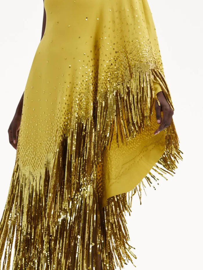 Women One Shoulder Sequin Fringe Caftan Ginger Oscar De La Renta Gowns and Caftans Women One Shoulder Sequin Fringe Caftan Ginger Oscar De La Renta Gowns and Caftans