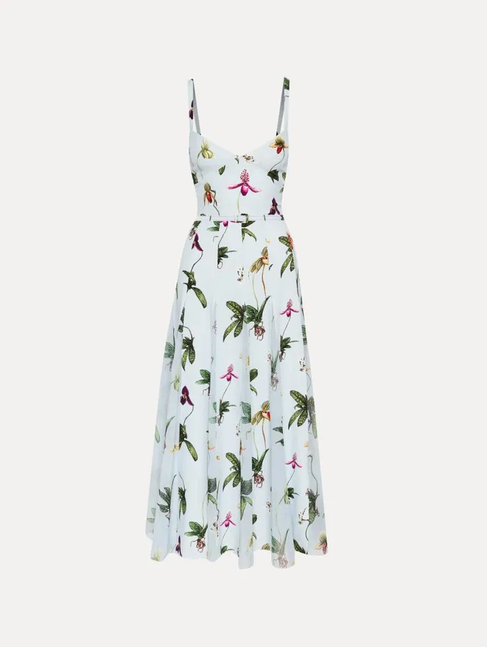 Women Orchid Cady Inset Maxi Dress Light Blue Multi Oscar De La Renta Dresses Women Orchid Cady Inset Maxi Dress Light Blue Multi Oscar De La Renta Dresses