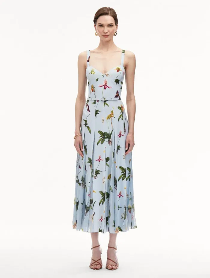 Women Orchid Cady Inset Maxi Dress Light Blue Multi Oscar De La Renta Dresses Women Orchid Cady Inset Maxi Dress Light Blue Multi Oscar De La Renta Dresses