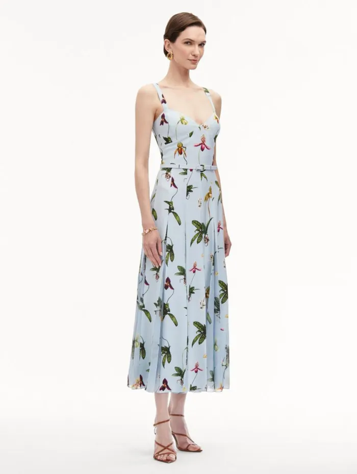 Women Orchid Cady Inset Maxi Dress Light Blue Multi Oscar De La Renta Dresses Women Orchid Cady Inset Maxi Dress Light Blue Multi Oscar De La Renta Dresses