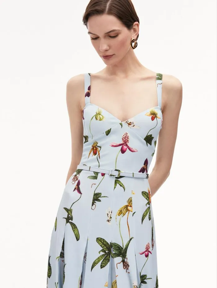 Women Orchid Cady Inset Maxi Dress Light Blue Multi Oscar De La Renta Dresses Women Orchid Cady Inset Maxi Dress Light Blue Multi Oscar De La Renta Dresses